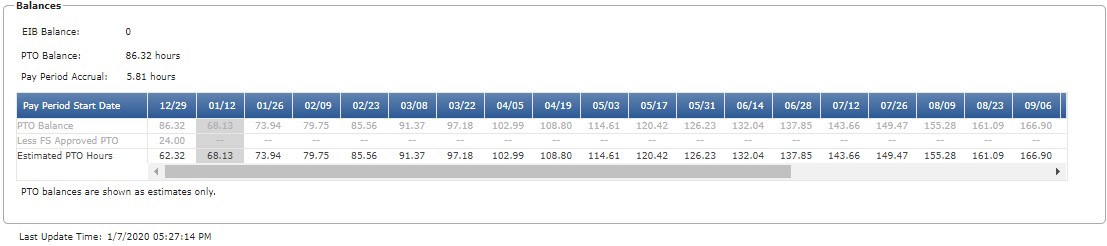 Example PTO Balance Grid